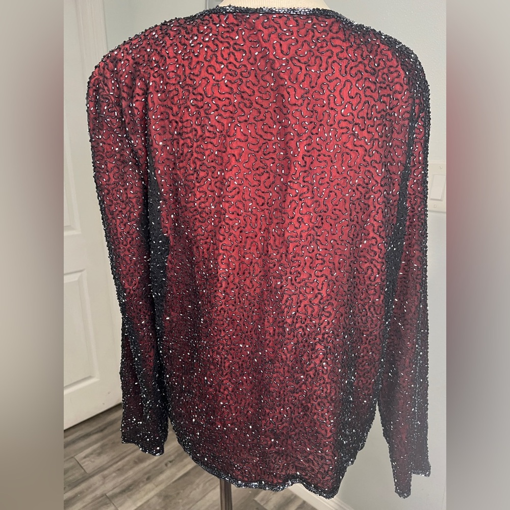 Vintage Laurence Kazar 80s 90s Sequin Silk Beaded Gatsby Evening Blazer Jacket - Picture 6 of 11